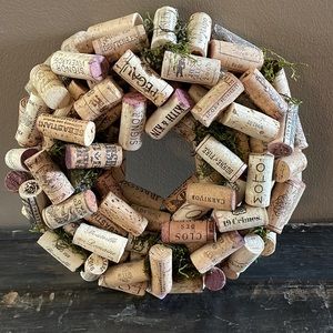 Homemade double stacked cork candle holder/wreath with moss embellishments
